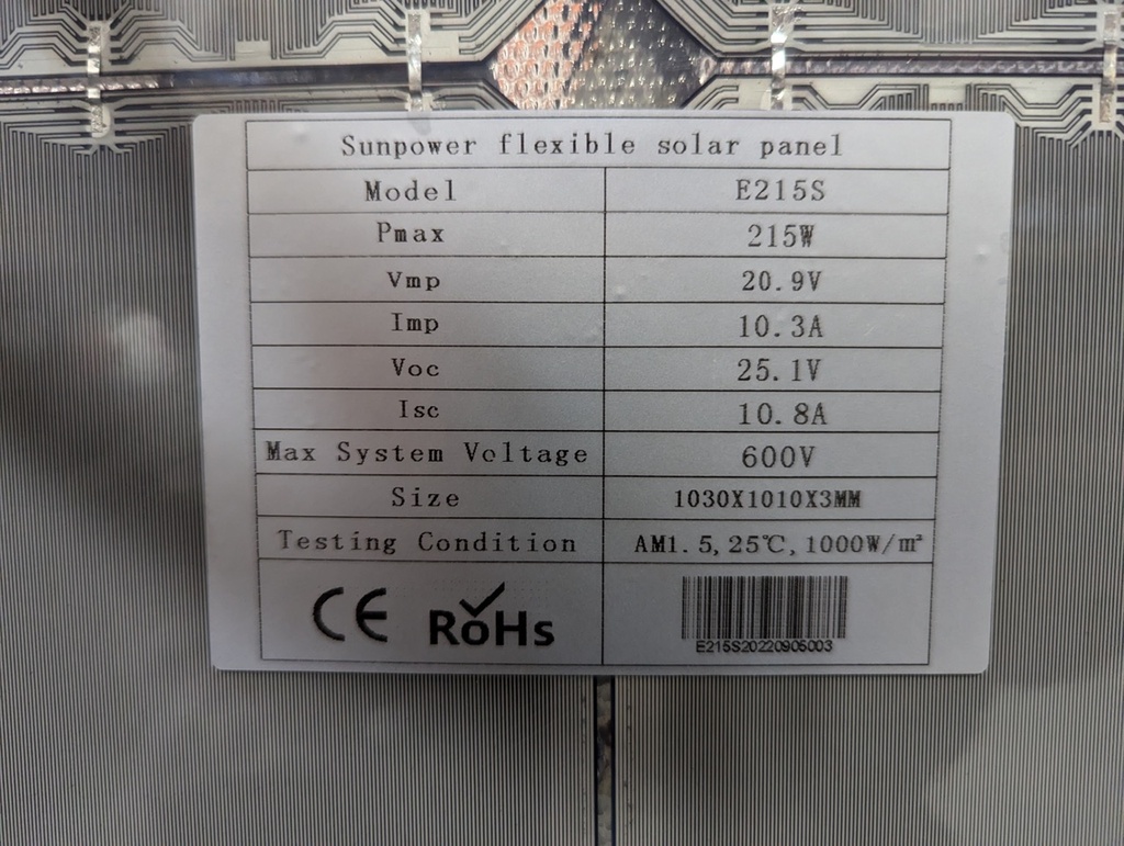 ModVans 215W Flexible Solar Panel Specs